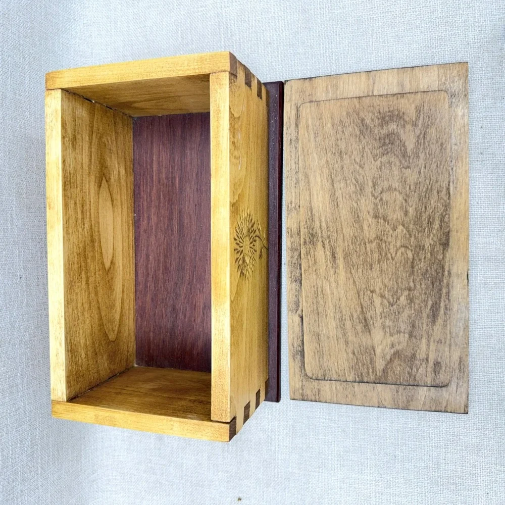 Handmade Wood Burned Floral Keepsake Box Botanical Pyrography Decorative Chest